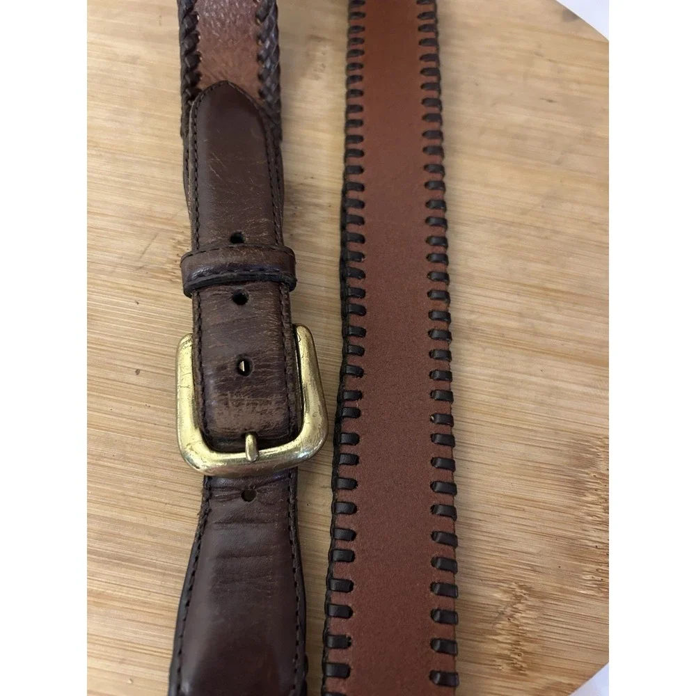 VTG Coach Men's Brown #5752 Leather Belt Size 38 Braided Edge Brass Buckle